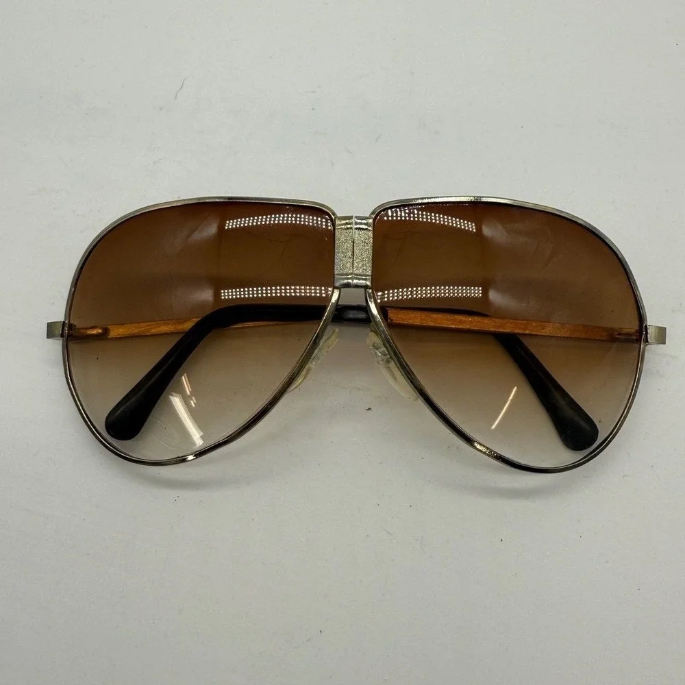 Vintage Motorcraft folding Sunglasses Aviator Gold Metal Frame carrying case‎